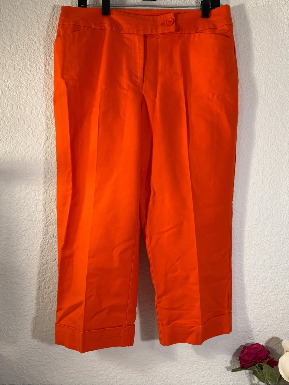 Ann Taylor Curvy Orange Cuffed Cropped Pants Women 12 Cotton Stretch Capri